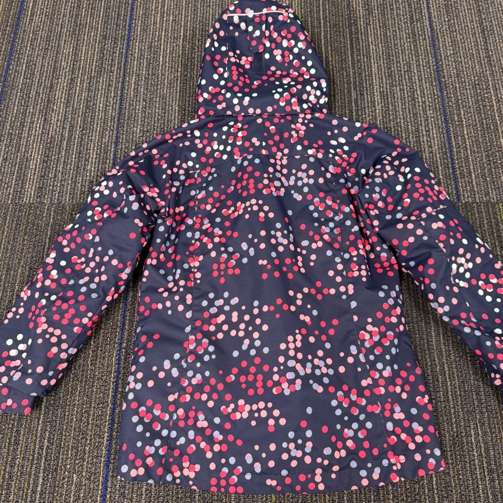 Columbia Interchange Jacket Girls M 10/12 Navy Pink Polka Dot Excellent Hooded